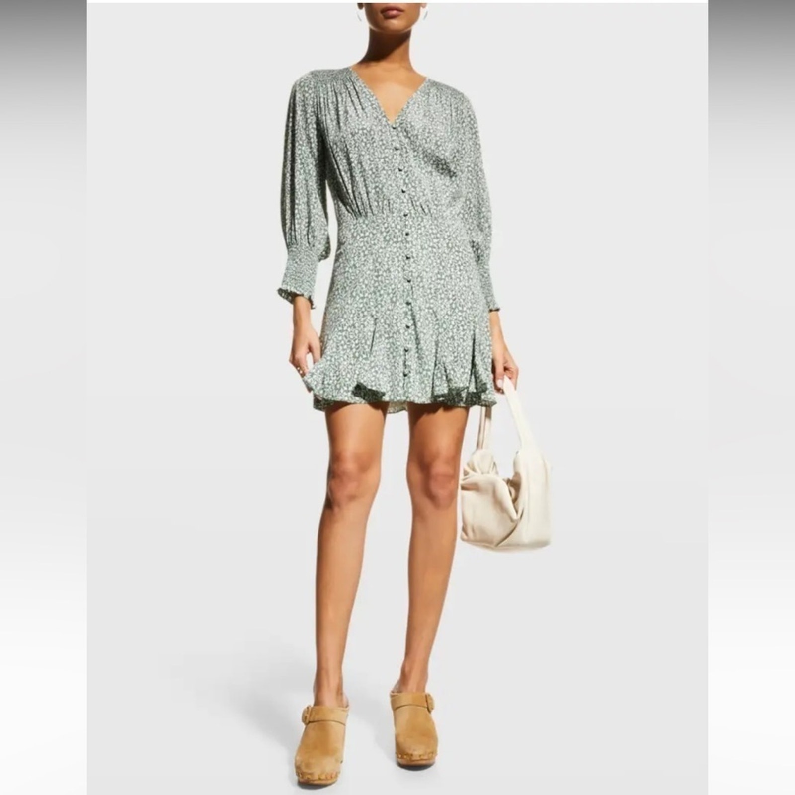 Veronica Beard Desio Mini Dress Green Cream Floral Print 2